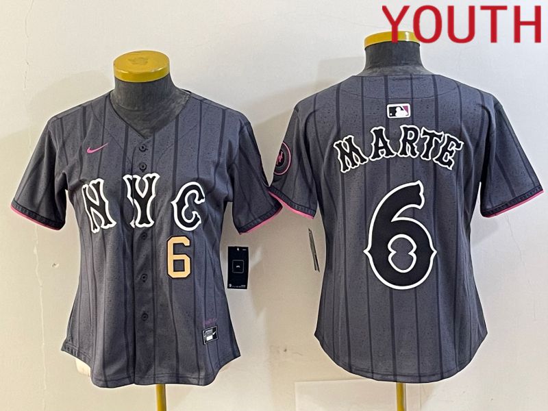 Youth New York Mets #6 Marte Black City Edition 2024 Nike MLB Jersey style 3->youth mlb jersey->Youth Jersey